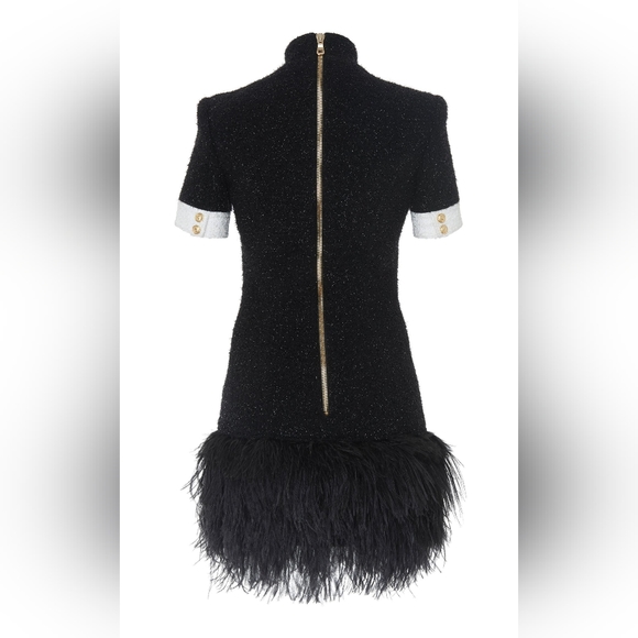 NWT Balmain Women's Black Feather Hem Tweed Dress 38 Retail $3800 - Picture 4 of 11